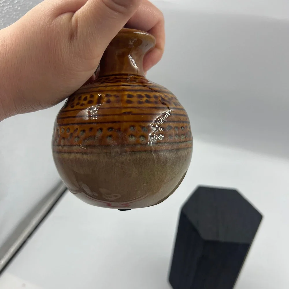 Vintage‎ Handmade Brown Glazed Pottery Bud Vase Textured Earth Tone Ceramic
